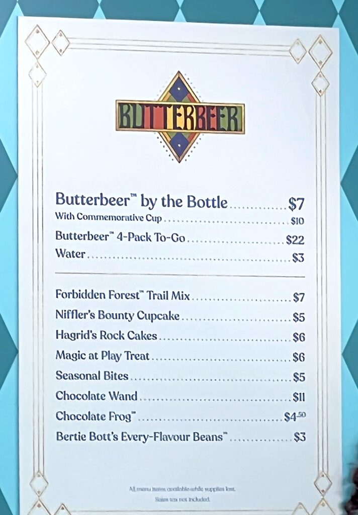 Harry Potter Magic at Play Chicago Butterbeer Bar menu